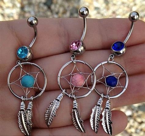 dream catcher belly ring pink turquoise dream by gypsysoulsx belly rings belly button