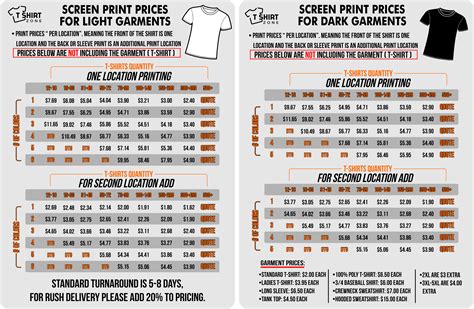 Screen Printing Price List Template Printable Templates