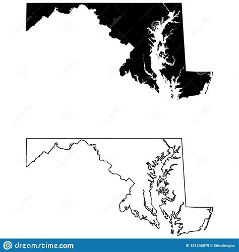 Maryland Md State Maps Black Silhouette And Outline Isolated On A