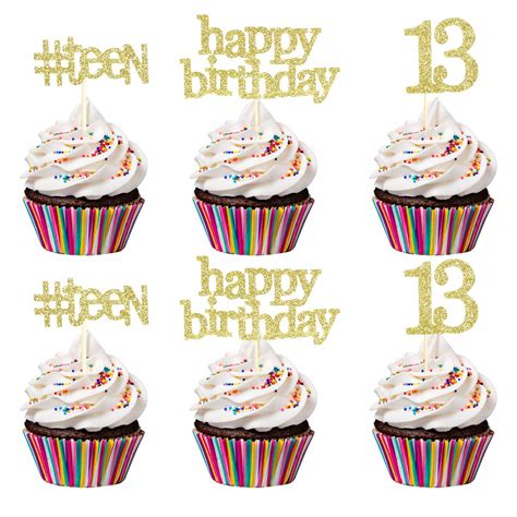 Buy 13th Birthday Cupcake Toppers Happy Birthday Teen 13 Cupcake