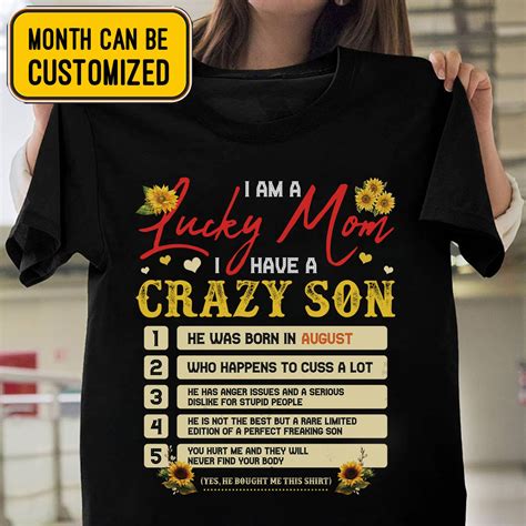 Personalized I Am A Lucky Mom I Have A Crazy Son T Shirt V Neck Cubebik