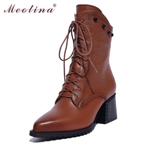 Buy Natural Genuine Leather Shoes Women Boots High