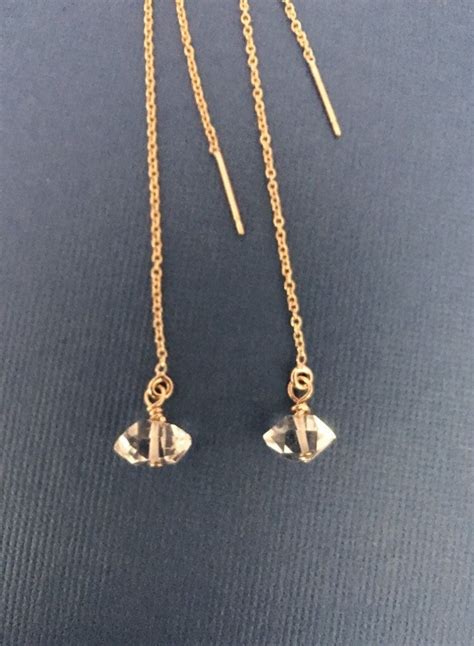 Herkimer K Gold Filled Threader Earrings Aaa Herkimer Etsy