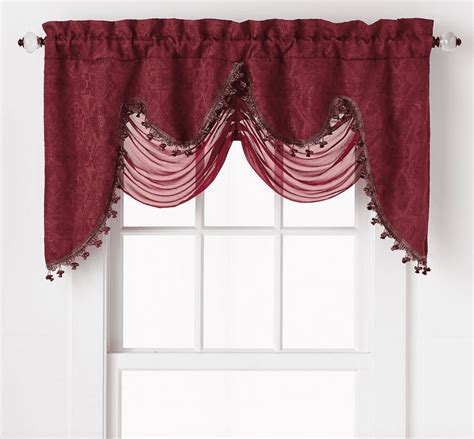 Ultra Elegant Clipped Jacquard Georgette Fringed Window Valance With An Attached Sheer Swag By