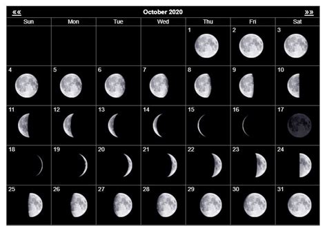 2020 October Moon Phases Printable Calendar Moon Phase Calendar Moon