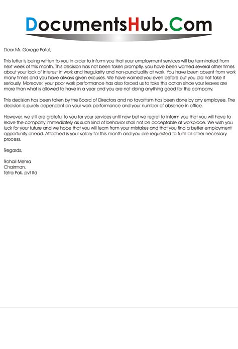 Termination Letter for EmployeeDocumentsHub.Com