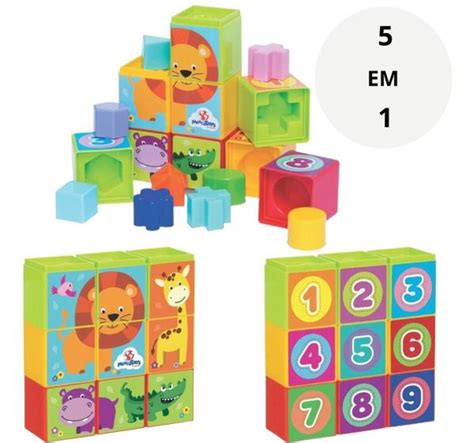 Brinquedo Educativo Cubinhos Bebê Montar Empilhar Formas Menino Menina