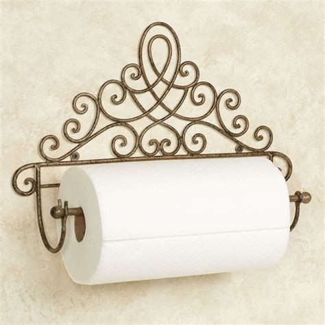 Cassoria Wall Paper Towel Holder Antique Gold Wrought Iron Accents