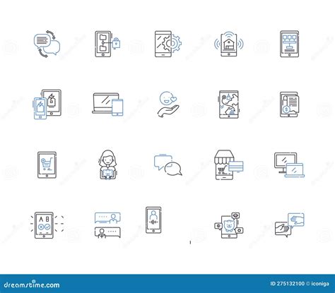 Mobile Technology Outline Icons Collection Smartphone Apps Mobile