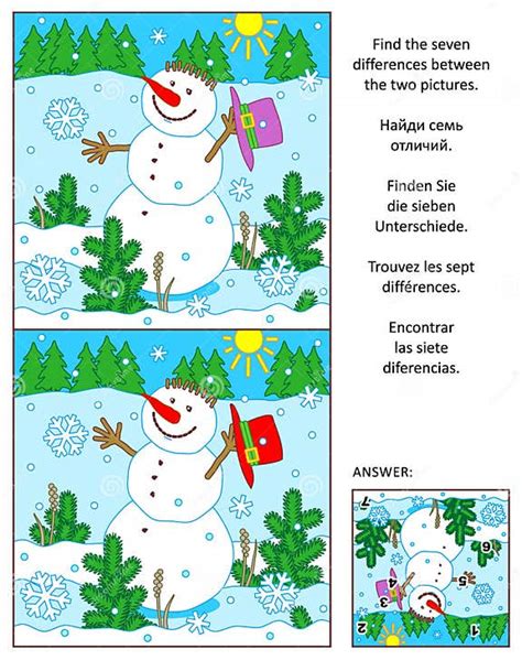 Winter New Year Or Christmas Find The Differences Picture Puzzle With