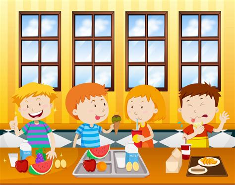 Children Eating In A Cafeteria 298620 Vector Art At Vecteezy