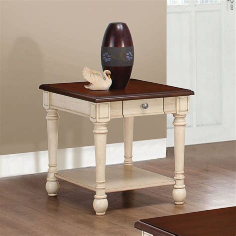 Rectangular End Table Dark Brown And Antique White In