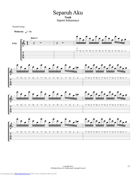 Separuh Aku Guitar Pro Tab By Noah Musicnoteslib Com