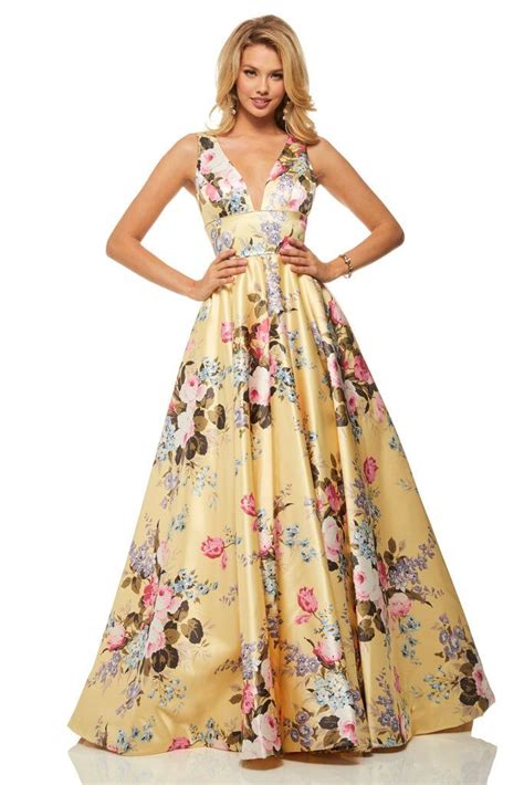 Sherri Hill 52909 Floral Print Deep V Neck A Line Dress Couture