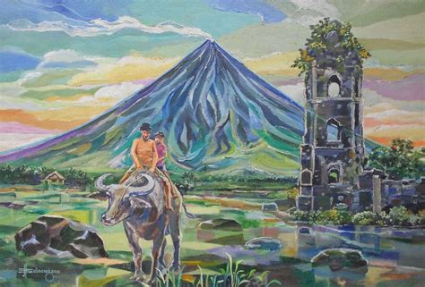 Mayon Volcano Cagsawa Ruins Oil On Canvas 16 X 24 By Jbulaong 2012
