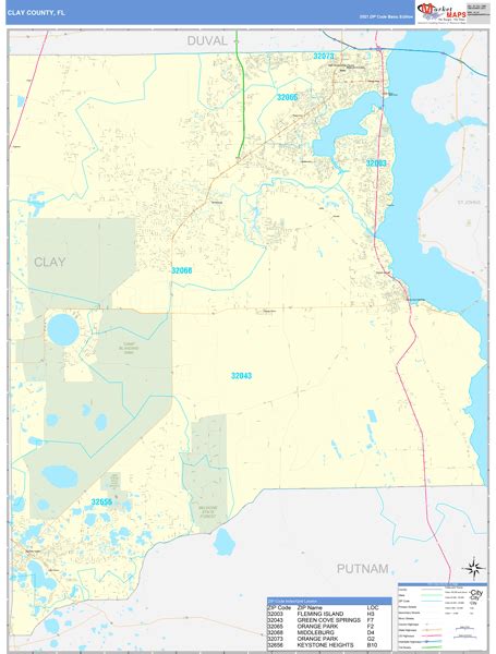 Clay County Fl Zip Code Wall Map Basic Style By Marketmaps