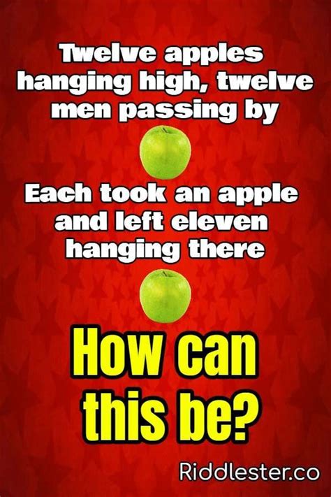 Two Apples Hanging High Twelve Men Passing By Each Took An Apple And