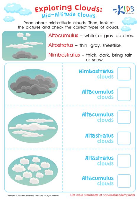 Exploring Clouds Mid Altitude Clouds Worksheet For Kids