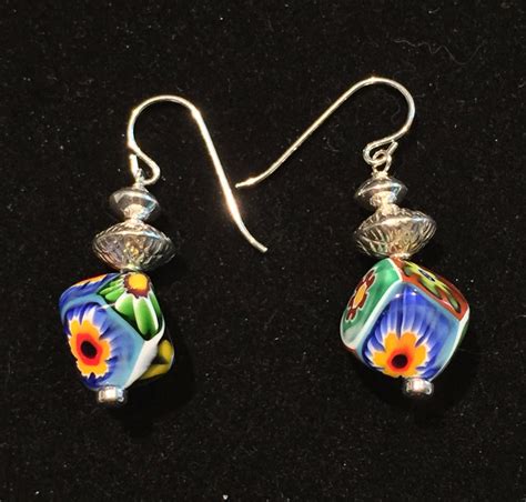 Quirky Murano Glass Millefiori Earrings With Sterling Silver Etsy Bead Charm Bracelet
