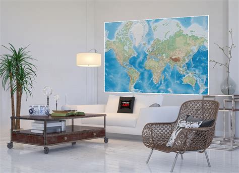 Buy 210cm X 140cm 5 Pieces World Map Photo Wallpaper Relief