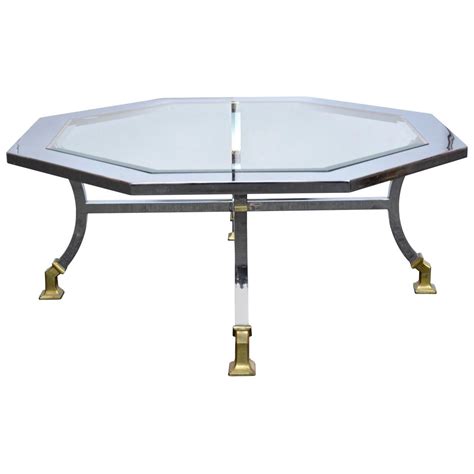 Dia Polished Chrome Chinese Chippendale Coffee Cocktail Table Glass Top At 1stdibs