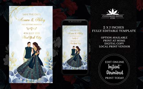 Indian Wedding Save The Date Invitation Card Template Royal Wedding