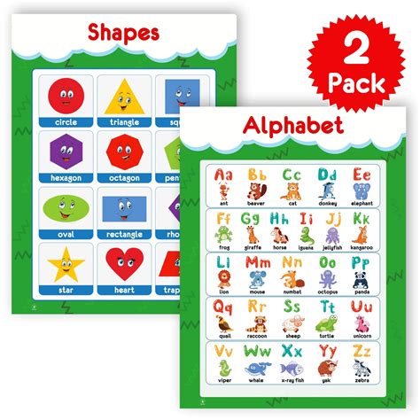 Buy 2 Pack Alphabet Abc Chart And Shapes Perfect Homeschool Supplies