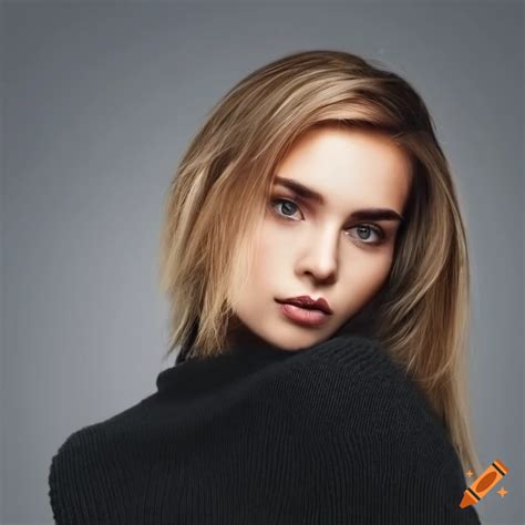 Side View Of A Beautiful Woman With Light Blonde Hair And Brown Eyes On