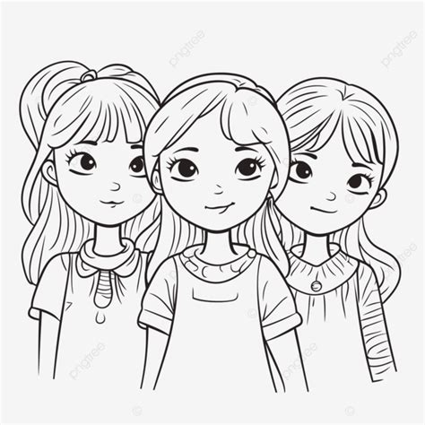 Trois Filles Coloriages Contour Croquis Dessin Vecteur Png Dessin De