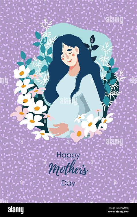 Feliz Día De La Madre Mujer Embarazada Rodeada De Muchas Flores