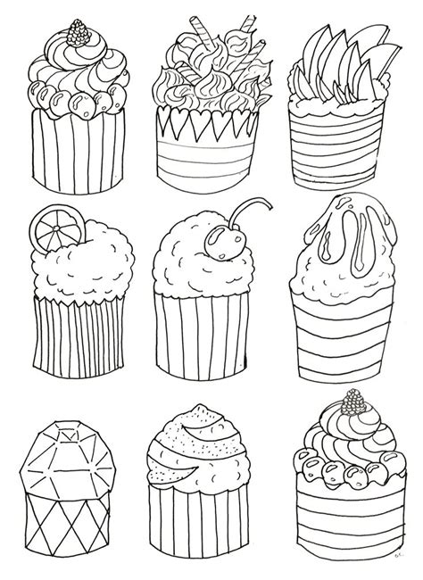 More than 5.000 printable coloring sheets. Simple cupcakes coloring page, original drawing to print ...
