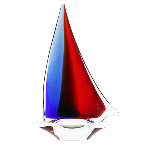 Murano Glass Sailboat - Red Blue Amber | Glass Sailboat Sculpture
