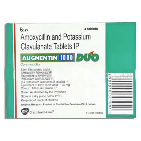 Augmentin Duo Amoxycillin Potassium Clavulanate Tablets 1000 Mg At Rs