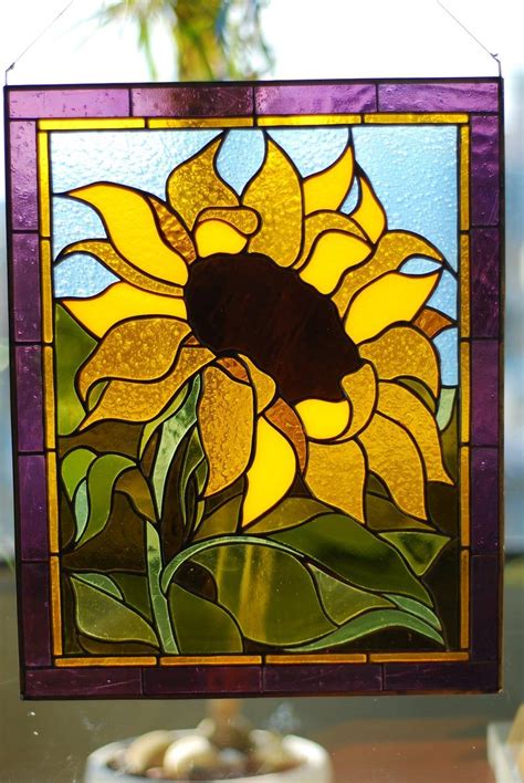 Sunflower Stained Glass Window Panel Stained Glass Window Etsy Australia Hanging Stained