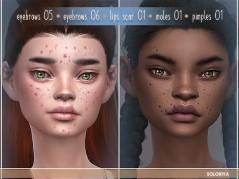 Soloriya Eyebrows 05 06 Lip Scar 01 Moles 01 Pimples 01 Sims 4