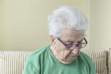 Closeup Face Of Old Woman Wearing Eye Glasses Stock Photo Image Of