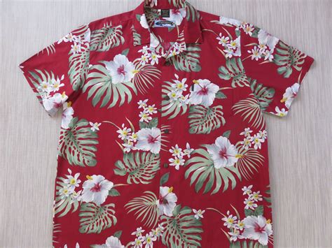 Mens Hawaiian Shirt PALMWAVE Hawaii Rockin Red Aloha Shirt Trippy