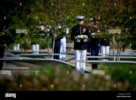 A Us Marine Lays A Wreath At The Pentagon 911 Observance Ceremony