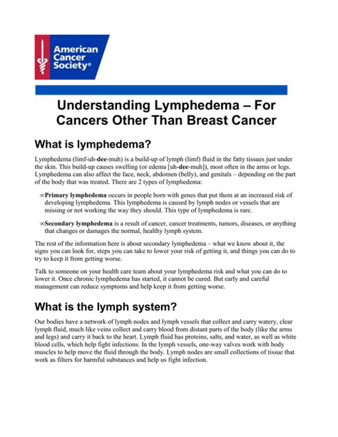 Understanding Lymphedema American Cancer Society