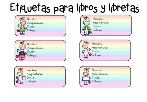 Etiquetas Para Libros Y Libretas Motivo Unicornios 2 Orientación