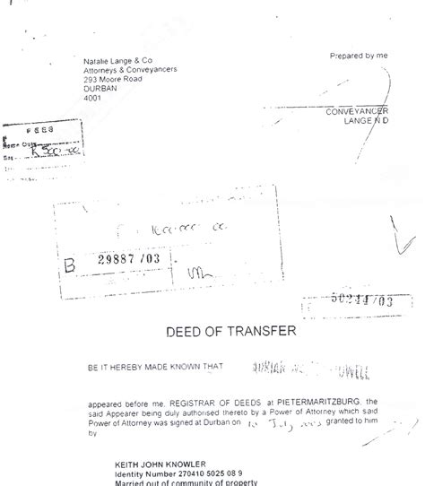 South African House Title Deed Sample