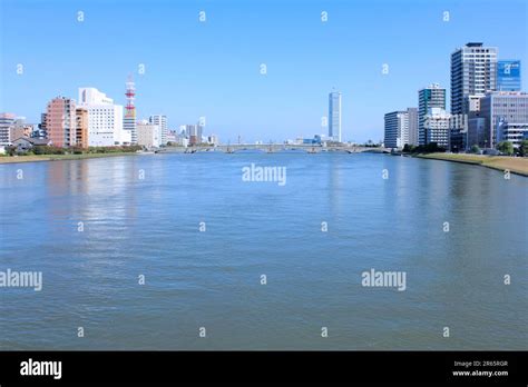 Shinano River And Bandai Bridge Stock Photo Alamy