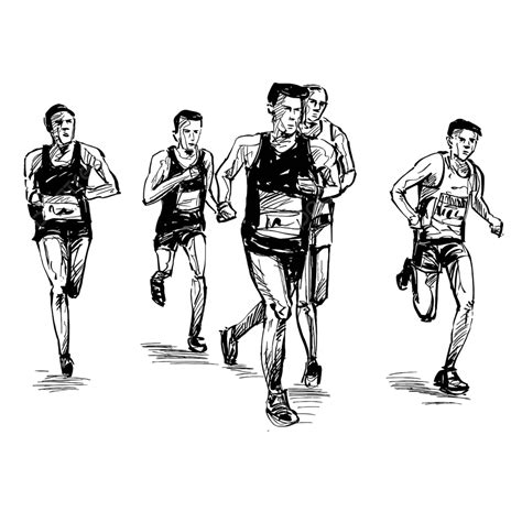 Drawing Of The Running Competition Marathon Runners Run Vector