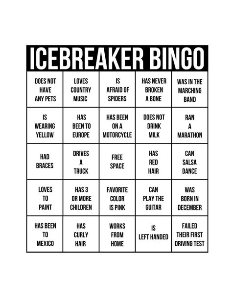 Images Of Icebreaker Bingo Game Template For Work With Ice Breaker