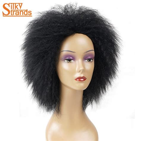 silky strands kinky curly afro wigs synthetic kanekalon wig for women colors black brown short