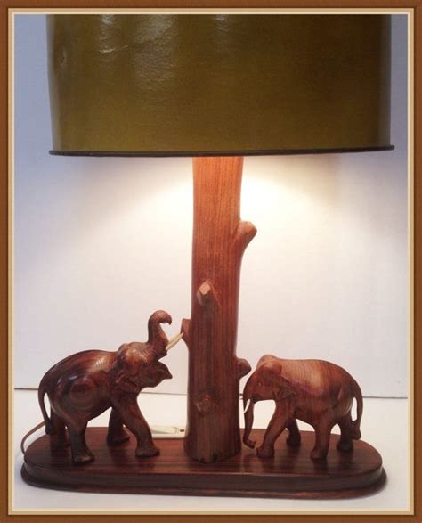 Vintage Wooden Elephant Lamp Lights Carved Tall Weighs 475 Lbs