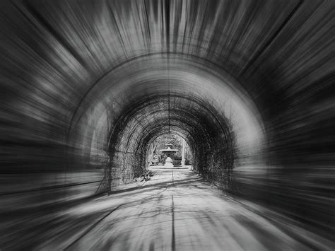 Abstract Black And White Scene Motion Blur Effect Of A Tunnel