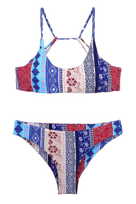 Kamoni Boho Print Back Tie Scoop Neck Low Waist Bikini