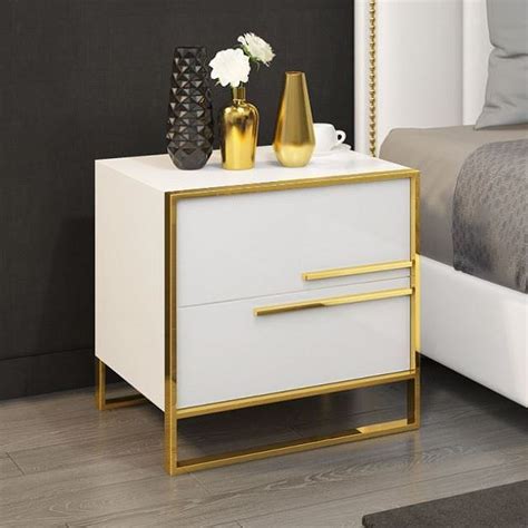 Check spelling or type a new query. Modern 2 Drawer White / Black Lacquer Nightstand in Gold ...