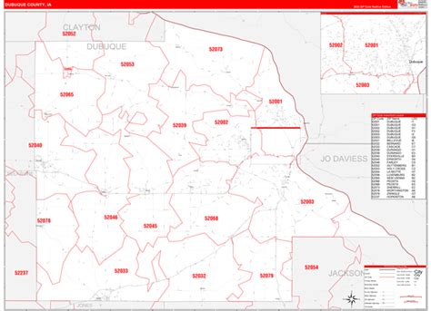 Dubuque County Ia Zip Code Wall Map Red Line Style By Marketmaps